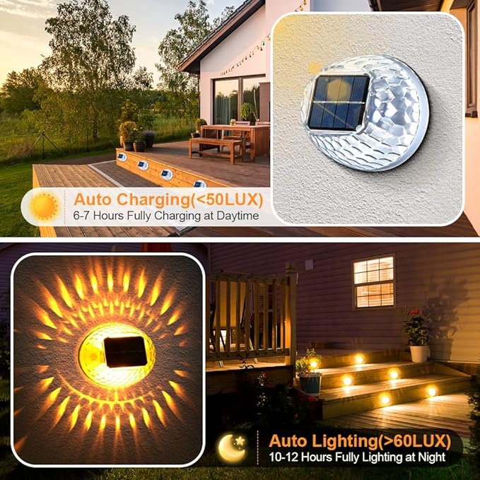 Solar Lights Decor Outdoor, Led Atmosphere Lights IPX4 Waterproof Lamp for Outdoor Wall, Stairs, Step, Fence, Yard, Patio, and Pathway (4 Pack)