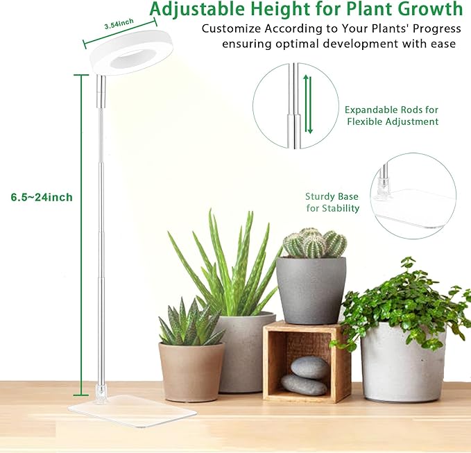 yadoker Halo Plant Grow Light,yadoker LED Growing Light Full Spectrum for Indoor Plants,Height Adjustable, Automatic Timer, 5V Low Safe Voltage,Idea for Small Plants