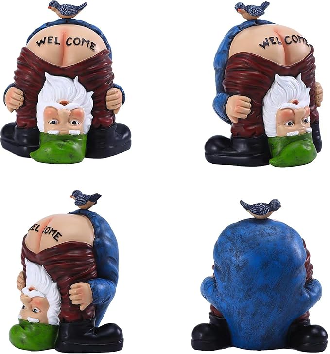 Garden Gnome Statue, Garden Decor,Gnomes Decorations for Yard, Funny Garden Bird Welcome Figurines for Outdoor Patio, Lawn, Yard Art Decoration ，Christmas Garden Gifts (Green)