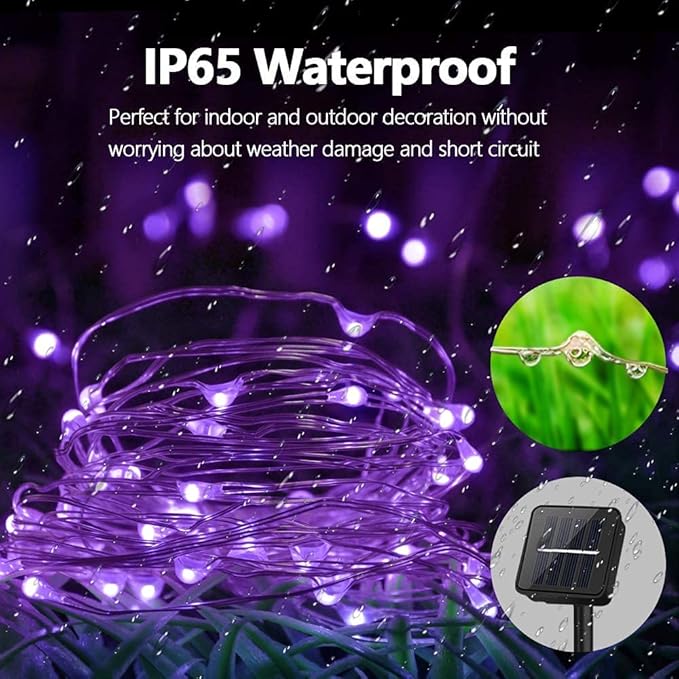 QITONG 4 Pack Purple Solar Fairy Lights, Each 33ft 100 LED Solar Christmas Lights, 8 Modes Solar Twinkle String Lights