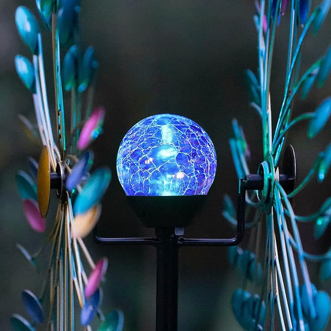 Solar Wind Spinners for Yard and Garden- 58.2 Inch Metal Wind Sculptures Outdoor Clearance Kinetic Windmills with Multi Color Led Glass Ball (Polka Dots)