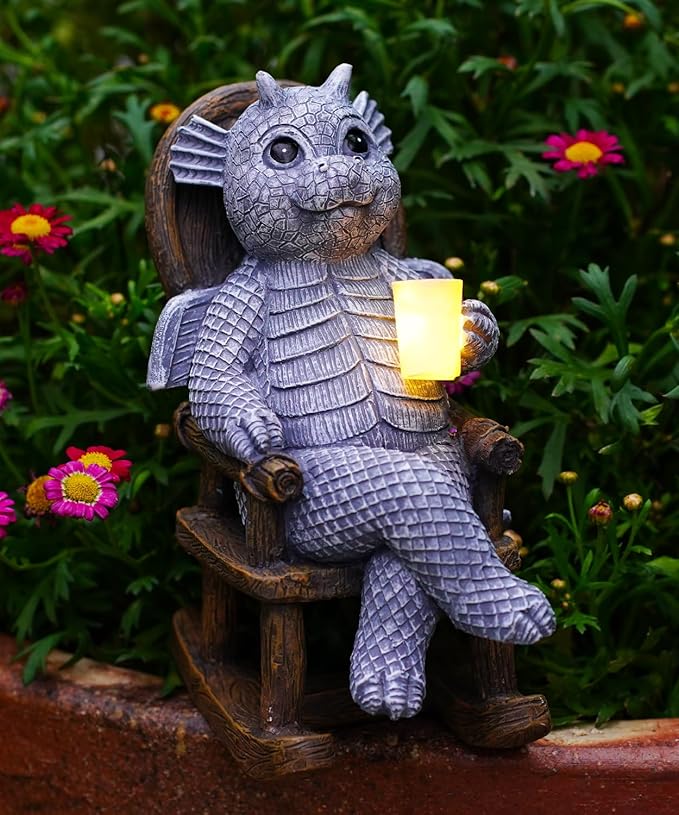 Solar Dragon Statues Garden Decor: Home Desk Decorations Desktop Accessories Outdoor Indoor Figurines Yard Art - Gifts for Mom Women