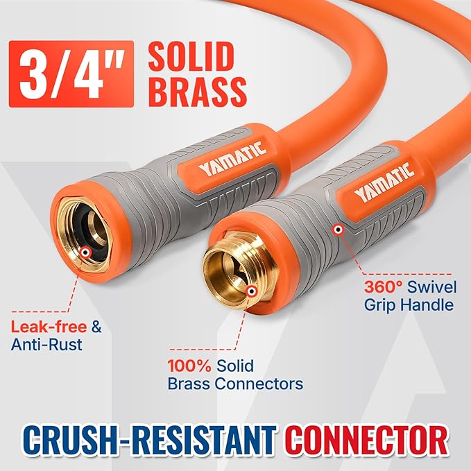YAMATIC Heavy Duty Garden Hose 5/8 in x 75 ft with Swivel Fitting, Super Flexible Water Hose, All-weather, Lightweight, Burst 600 PSI