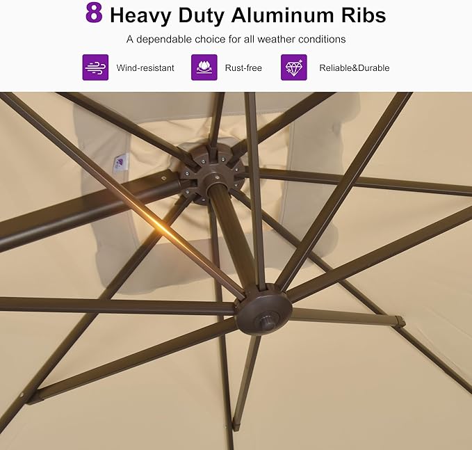 PURPLE LEAF 10 Feet Patio Cantilever Umbrella Square Outdoor Umbrella with 360° Rotation and Aluminum Offset Hanging for Garden Backyard Pool, Beige