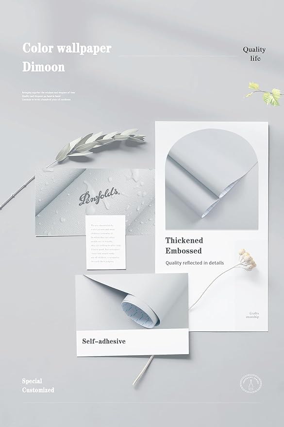 Dimoon 236''x17.7'' Grey Peel and Stick Wallpaper Contact Paper Modern Self Adhesive Wall Paper Removable Renter Friendly Textured Solid Color Shelf Cabinet Vinyl Roll (236''x17.7'',Silver Grey)