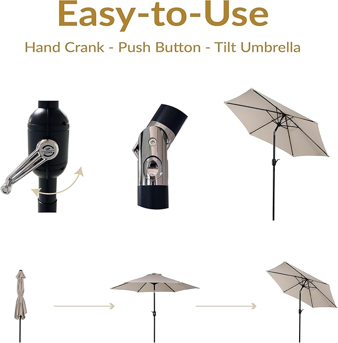 Sunnydaze Outdoor Patio Umbrella - Polyester Table Market Umbrella with Push-Button Tilt and Crank - 6 Sturdy Ribs - Beige - 7.5ft