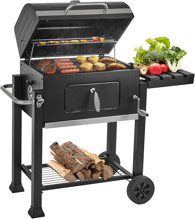 Charcoal Grills, Large Outdoor BBQ Grill Offset Smoker with Side Table Heavy Duty Outside Barbecue Grills Cooking Backyard Patio (Enamel Grill Grate)