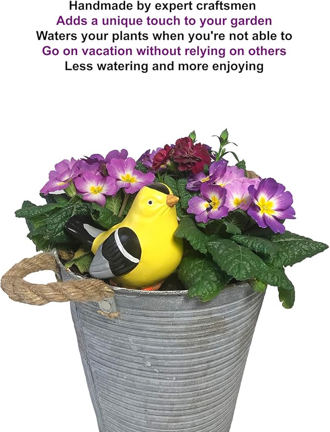 Terracotta Plant Self Watering Spikes - Set of 3 Terracotta Self Watering Bulbs, Self Watering Stakes, Self Watering Globes for Pot Plants (Birds Painted, Large)