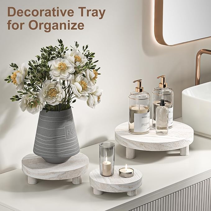 3 Pcs Wood Plant Stand Indoor Outdoor, Round Wood Riser for Decor 6/8/10" Wooden Stool Display Stand Flower Pot Holder Small Planter Tray Modern Potter Decorative for Desktop Counter Room