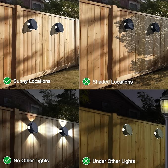 Outdoor Wall Lights - 4 LED Solar Lights for Outside - IP65 Waterproof-RGB Multicolor - Auto On/Off - 1200mAh Battery, Use on The Fence, Patio, Yard, Garden, Porch&More 2 Pack (Warm Color)