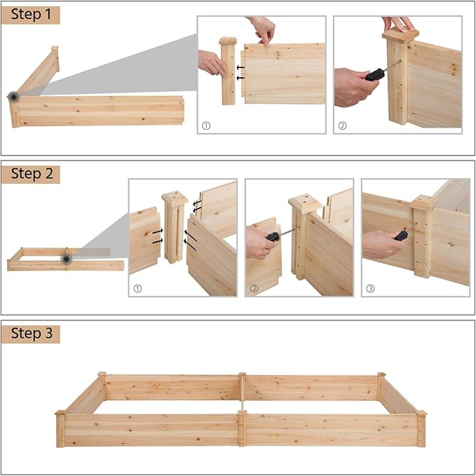Yaheetech 8×4ft Wooden Horticulture Raised Garden Bed Divisible Elevated Planting Planter Box for Flowers/Vegetables/Herbs in Backyard/Patio Outdoor, Natural Wood, 93 x 48 x 10in