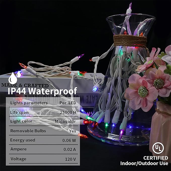 Multicolor Christmas LED Lights - 35 Count Multi-Colored Christmas String Lights for Small Tree, Crafts, Holiday, Indoor/Outdoor Decorations, 11 Feet White Wire, UL Certified, Connectable