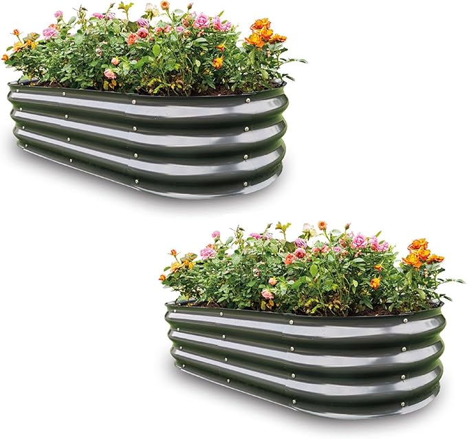 Gardmax 2 Pack Galvanized Raised Garden Bed, Lightweight Planter Boxes Outdoor with Easy Assembly, Large Garden Bed for Vegetables, Fruits, Flower Dark Grey