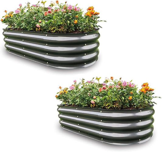 Gardmax 2 Pack Galvanized Raised Garden Bed, Lightweight Planter Boxes Outdoor with Easy Assembly, Large Garden Bed for Vegetables, Fruits, Flower Dark Grey