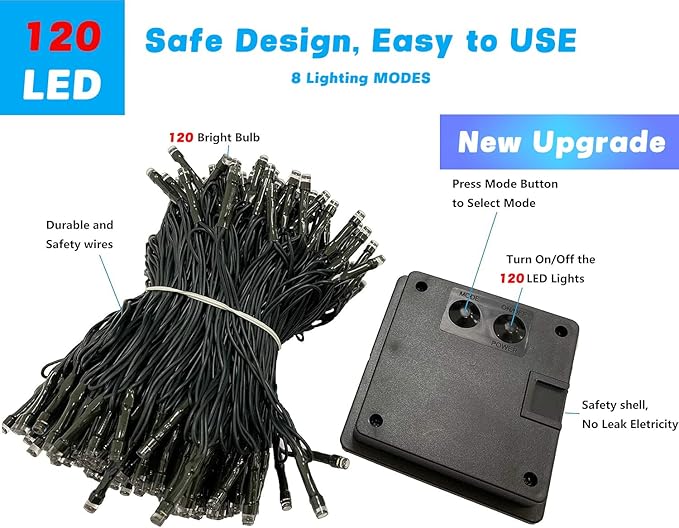 OZS 2PK 240LED 95FT Solar String Lights Outdoor Waterproof, Solar Christmas Light Auto On/Off, Green Wire Solar Tree Lights with 8 Lighting Modes for Party Garden Christmas Decorations (Warm White)