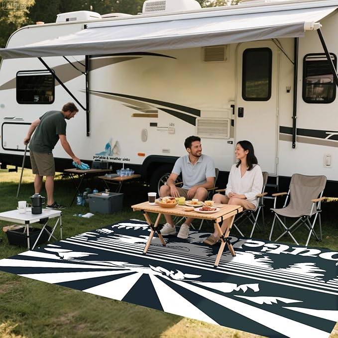 WILDROOTS 5x8 Feet Mountain & Sea Ship Plastic Outdoor Rug, Stain Resistant Waterproof Reversible Outdoor Patio Rug, Fade Resistant Camping Rug