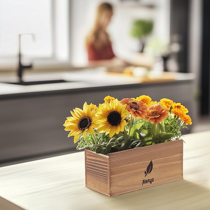 Sunflower, Marigold & Zinnia Flower Seeds Growing Kit – Complete Indoor & Outdoor Kit with Seeds for Planting, Planters, Soil, Tools, Instructions – Ideal for Gift Giving