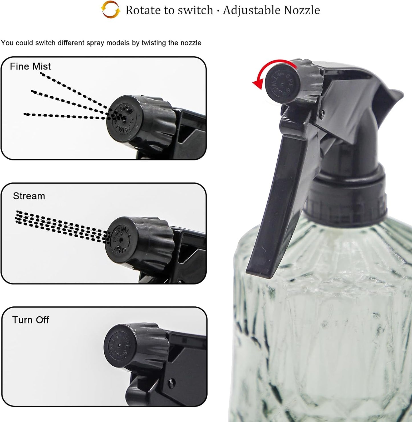 OFFIDIX Fine Mist Plant Mister,Handheld Pressure Glass Spray Bottles,0.43L/15.17oz Watering Can with Adjustable Nozzle for Outdoor Indoor Gardening and Cleaning Work(Light Green)