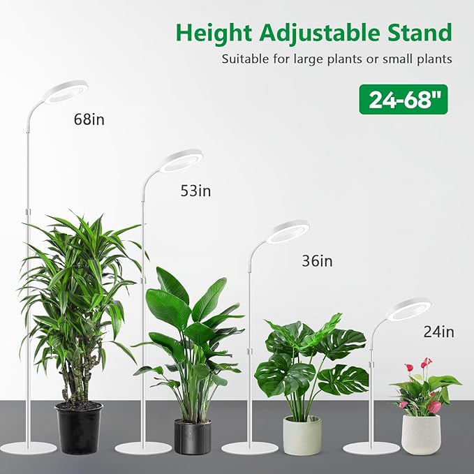 Floor Grow Lights for Indoor Plants, Full Spectrum Plant Light with 68" Stand for Growing Large Tall Plants, Halo Plant Grow Light with 6/12/16H Timer, 3 Light Modes Indoor Plant Light