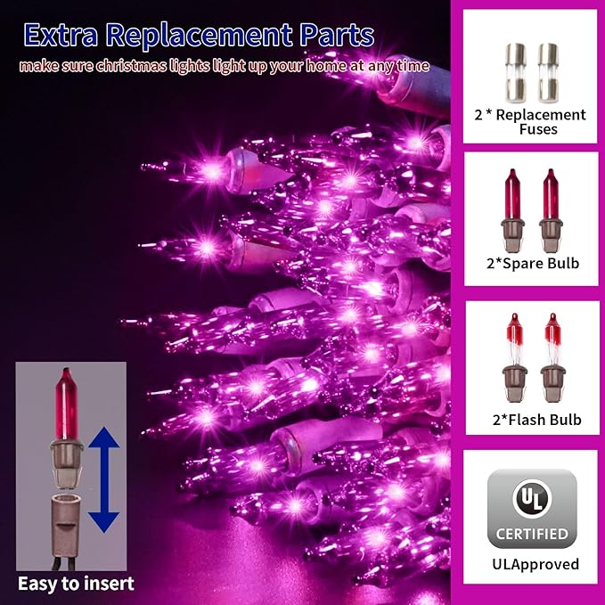 Ultra-Bright Connects End to End Purple Christmas Mini Lights 300L 63.8Ft(2Sets-Each 150L)UL Listed Incandescent Bulb String Light for Indoor Outdoor Halloween Home Garden Party Tree Decor
