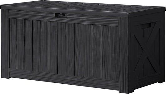 Devoko 120 Gallon Deck Box Resin Outdoor Storage Box Waterproof for Patio, Large Outdoor Storage Bench Lockable for Outside (Black)