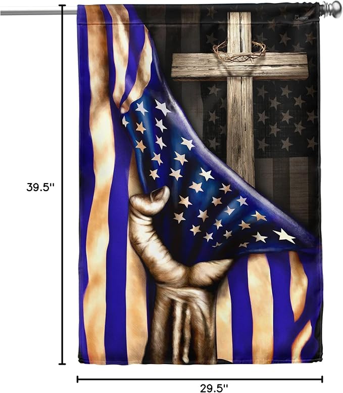 FLAGWIX The Thin Blue Line Christian Cross, America US Flag - 4th of July Decorations for Home, Garden, House Flag (29.5" x 39.5") - USA House Garden Flags Premium Polyester, Decorative Outdoor Flags