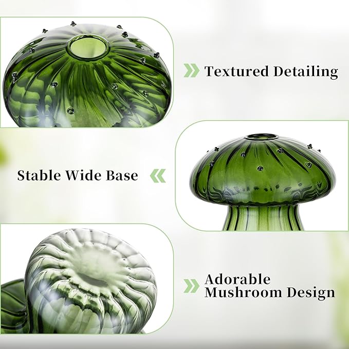 Glasseam Mushroom Plant Propagation Stations: Green Glass Terrarium Jar Set of 10 Cute Planters for Indoor Plants Mini Propagate Station Unique Christmas Birthday Gifts for Women Home Office Decor