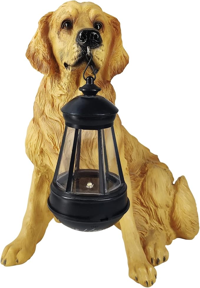 Notakia Golden Retriever Statue Outdoor with Solar Led Home Garden Decoration Windproof Lamp Realistic Dog Decor(Golden Retriever &LED)