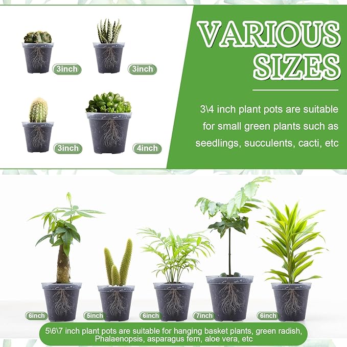 Vesici Large Size Clear Nursery Pots Variety Pack Plant Pots with Drainage Holes Planters for Indoor Plants Flexible Transparent Plastic Plant Bottle Succulents(32 Pcs,3/4/5/6/7 Inch)