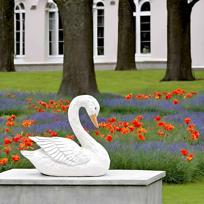 White Swan Figurine - Home Decor Exquisite Sculpture Resin，Artistic White Goose Statue Craft for Elegant Outdoor Garden and Yard Decoration, 7.48 Inches