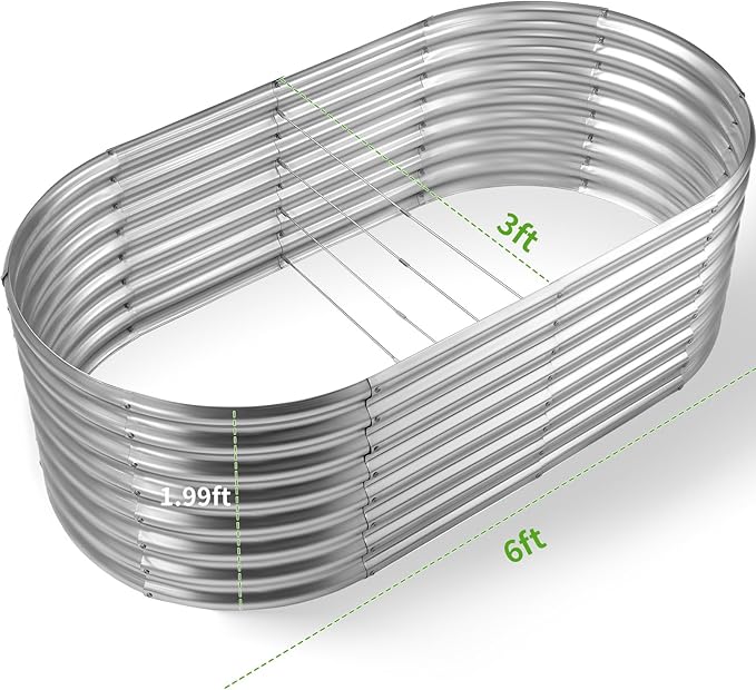 Land Guard Galvanized Planter Raised Beds, 6×3×1.99ft Galvanized Water Trough, Keyhole Raised Garden Bed Metal Galvanized