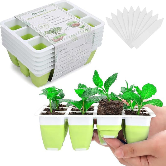 Seed Starter Tray, Reusable Seed Starter Kit, Silicone Seedling Starter Trays for Starting Plant Seeds, Seed Starting Trays with Flexible pop-Out Cells, Indoor Plant Germination Trays (2pcs)