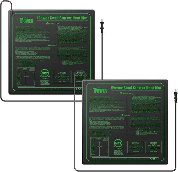 iPower 20" x 20" Waterproof Durable Seedling Heat Mat Warm Hydroponic Plant for Indoor Gardening Germination Starting, 2 Pack