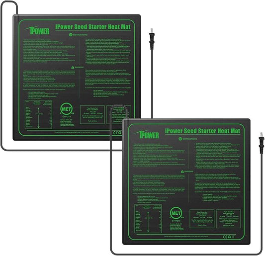 iPower 20" x 20" Waterproof Durable Seedling Heat Mat Warm Hydroponic Plant for Indoor Gardening Germination Starting, 2 Pack