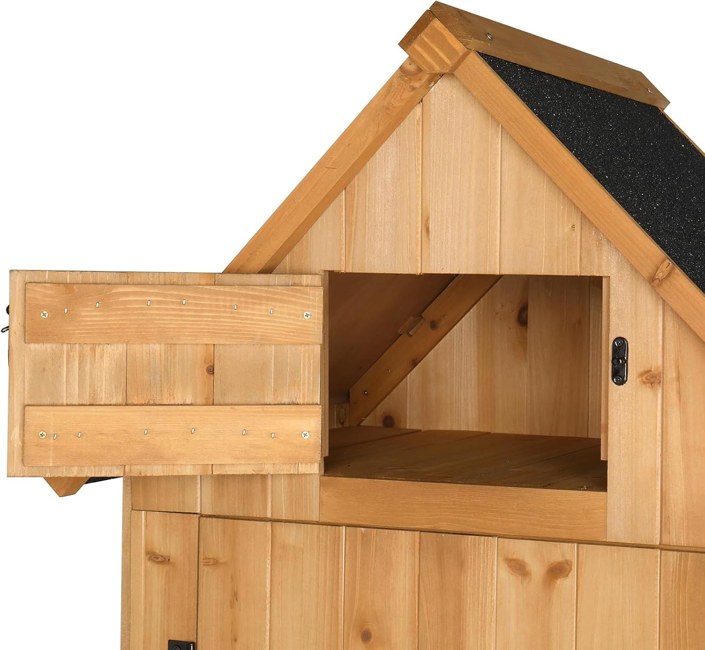 Outvita Outdoor Storage Cabinet, 70in Wooden Vertical Garden Tools Shed, Patio Storage Organizer with Latch & Waterproof Roof for Yard Deck Lawn Farmland Equipment(Natural)