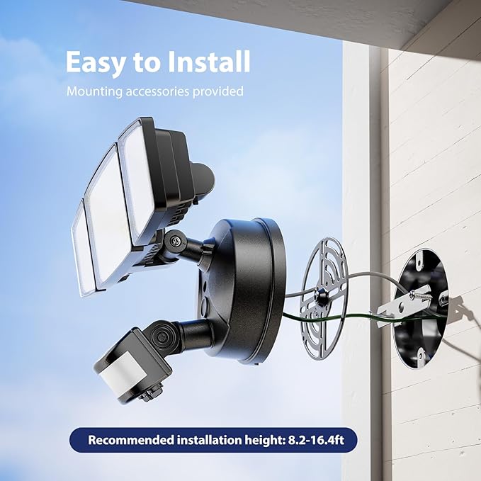 Onforu 3 Pack 65W LED Motion Sensor Outdoor Lights, Security Light Motion Outdoor Flood Light Fixture Detection Detector, 3 Adjustable Heads 6500LM 6500K IP65 Waterproof Exterior Garage Yard (Black)