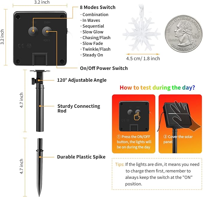 Solar Christmas Snowflake String Lights 100 LED 39 FT Outdoor Waterproof Fairy Lights with 8 Lighting Modes for Wedding, Party, Tree, Room, Garden, Patio, Yard, Home, Multicolor