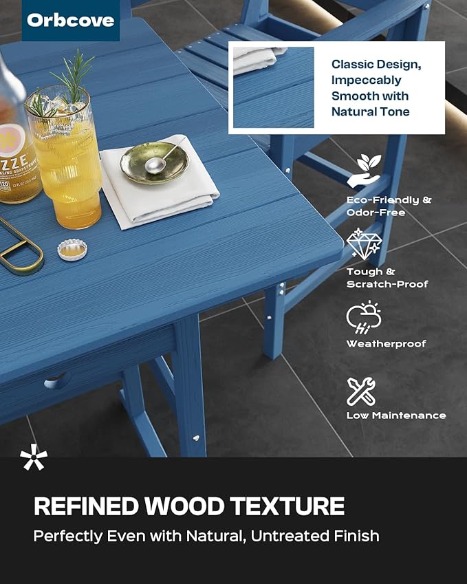 5-Piece Bar Height Outdoor Table and Chairs Set, HDPE Wood Grain Patio Bar Table and Chairs with Heart Cutout Design, Weather-Resistant Bar Height Furniture for Deck, Porch, Pool (Navy Blue)