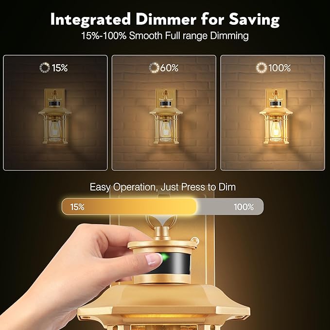 VIANIS Motion Sensor Porch Light, Gold Outdoor Light Fixture Dusk to Dawn, Outdoor Motion Sensor Light Wall Mount, Waterproof, Weather Resistant Carriage Lantern for House, Garage, Front Door