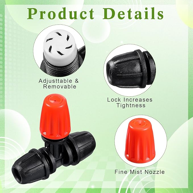 36 Pcs 1/2" to 1/4" Drip Irrigation Fittings Kit Barbed Tee Connector 2 4 6 Way Locked Tee Easy Connector Tubing End Plug Misting Nozzle Irrigation Hose Adapter for Lawn Plant System