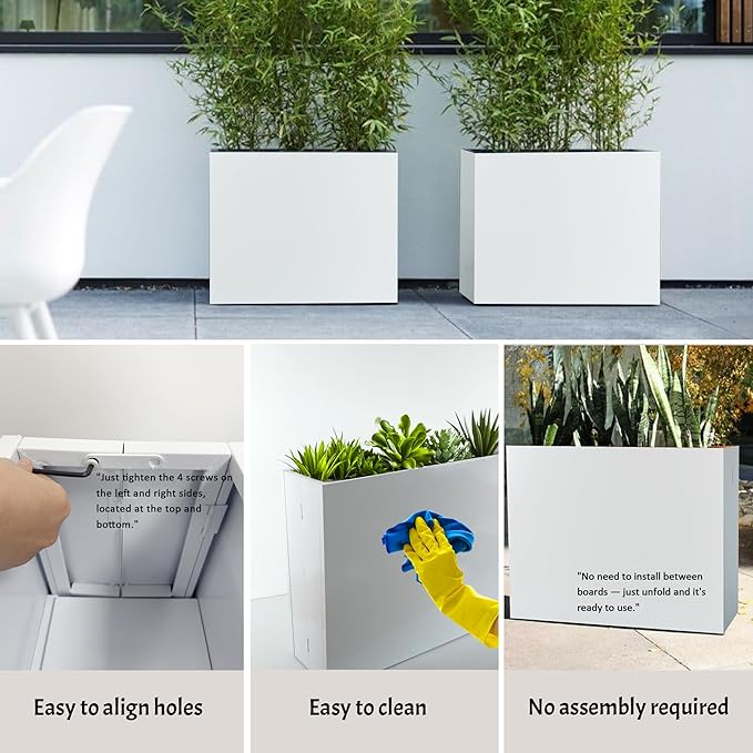 Metal Rectangular Planter, 35.5"x 10"x 28" White Planter Box for Outdoor, Easy Installation Galvanized Steel Planter with Drainage Holes, Outdoor Planter for Porch/Patio/Garden