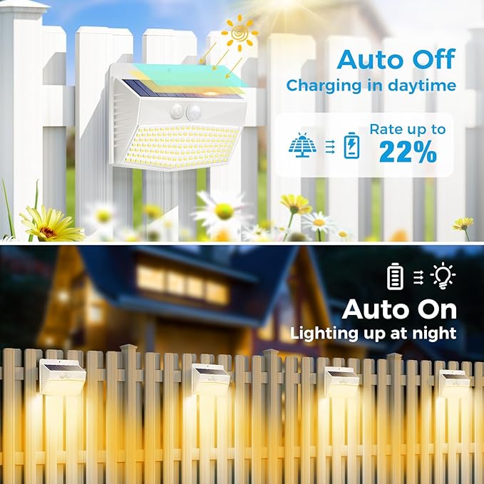 Peasur 6 Packs Solar Outdoor Lights Motion Sensor, Solar Security Lights Waterproof with 3 Lighting Modes Solar Powered Wall Lights Outside for Garden Fence Yard Deck, Warm White