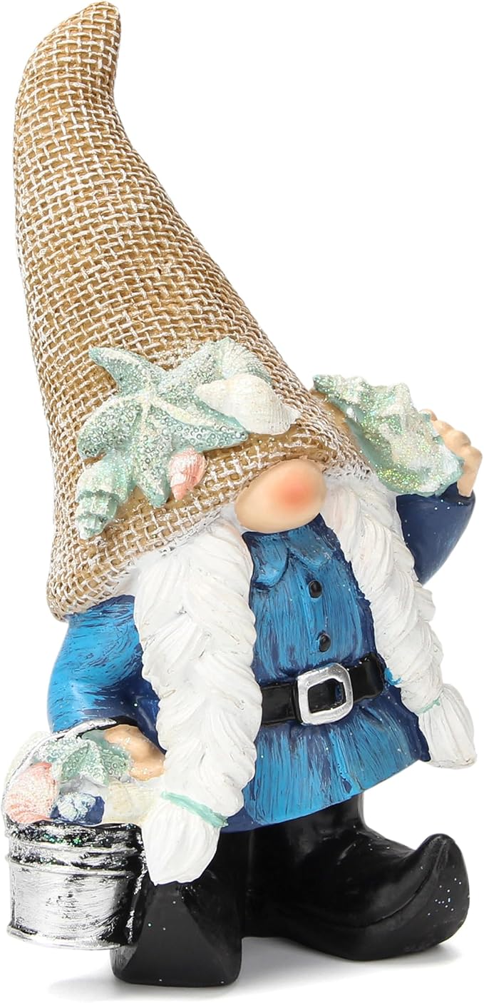 Leekung Gnome Statue Garden Decor - Ocean Gnome Figurine for Patio Lawn Yard Backyard Outdoor Indoor Home Decoration,Summer Gnomes with Shells Starfish,Swedish Beach elf tomte, for Women