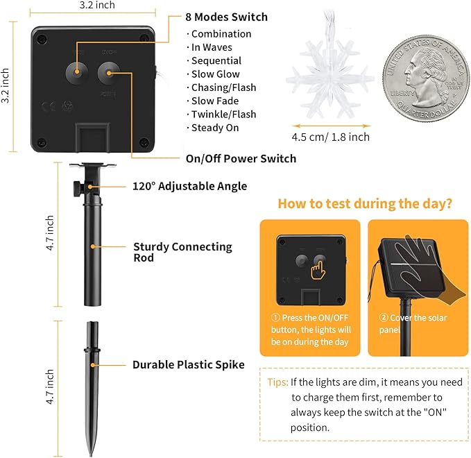 Brightown Solar Christmas Snowflake String Lights 100 LED 39 FT Outdoor Waterproof Fairy Lights with 8 Lighting Modes for Wedding, Party, Tree, Room, Garden, Patio, Yard, Home, Warm White