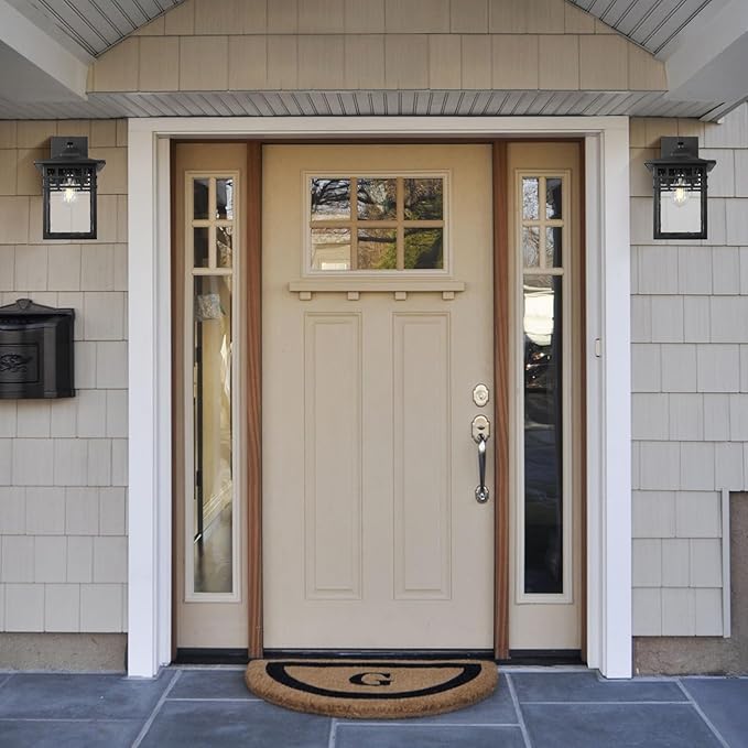 Outdoor Light Fixture Wall Mount, Black Exterior Light Fixture Wall Sconces with Seeded Glass for Front Porch, 9 Inch Large Waterproof Outdoor Square Wall Lantern Outside for House Doorway