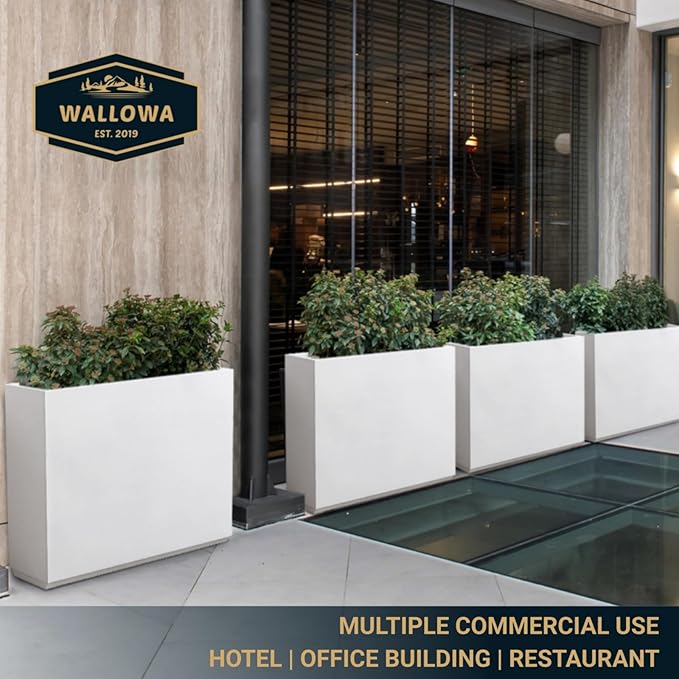 Metallic Heavy Planter for Outdoor Plants, 38Lx10Wx30H Inches Tall and Long Metal Divider Planter Box with for Outside & Indoor, Seamless (White)