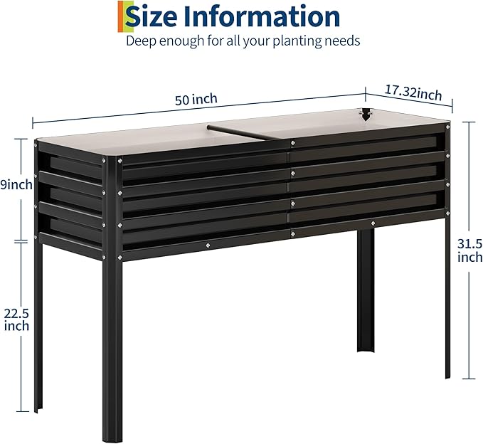 Galvanized Raised Garden Bed with Legs - 50×32×17In Metal Planter Box for Vegetables, Outdoor Raised Garden Beds Gardening, Durable Planter Raised Beds, Sturdy Planters for Outdoor Plants (Black)