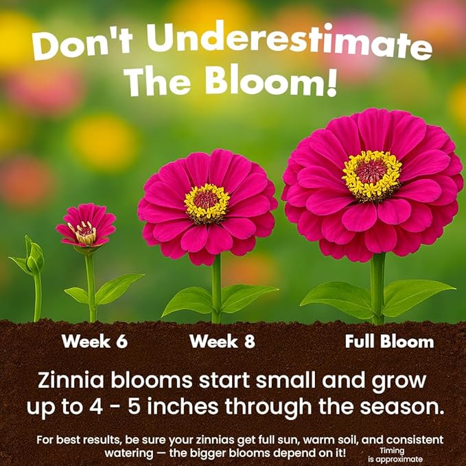 NatureZ Edge Zinnia Seeds for 2025 Planting Outdoors, Over 8250 Flower Seeds, 2 Oz, Non GMO Made in USA, Bulk Semillas De Flores para Sembrar, California Giants, Easy to Grow Zinnia Seed Mix