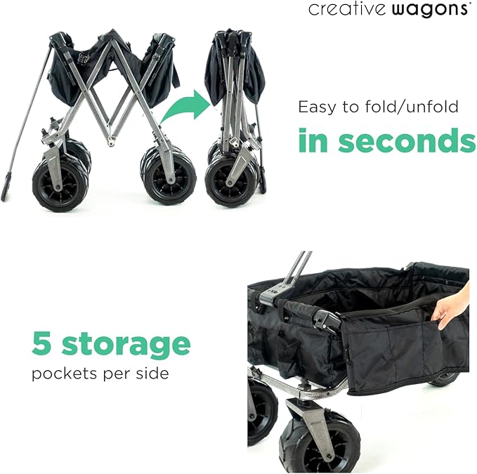 Creative Outdoor All-Terrain Deluxe Wagon | 360 Swivel All Terrain Wheels | Great for Beach, Park, Garden & Tailgate | Multiple Color Options