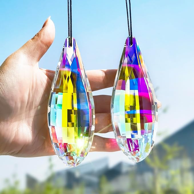 HDCRYSTALGIFTS Pack 2,120mm Colorful Crystal Suncatchers Prisms Hanging Ornaments for Window Rainbow Maker Crystal Prisms Pendant Home Garden Decoration